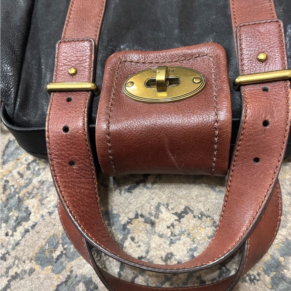 Fossil Black and Tan Leather Satchel vintage - Picture 6 of 6